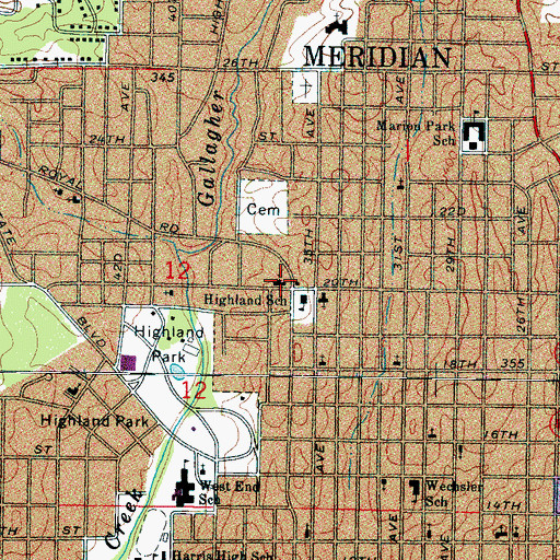 Topographic Map of Foursquare Church, MS