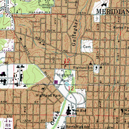 Topographic Map of Highland Assembly of God Church, MS