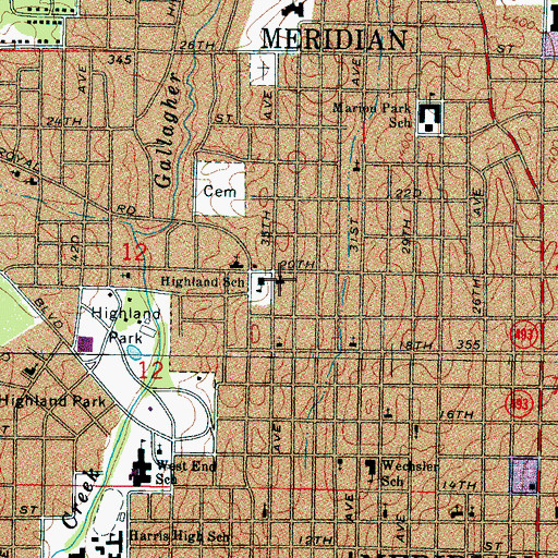 Topographic Map of Highland United Methodist Church, MS