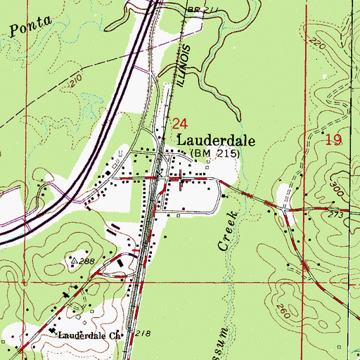Topographic Map of Lauderdale United Methodist Church, MS