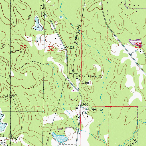 Topographic Map of Oak Grove School (historical), MS