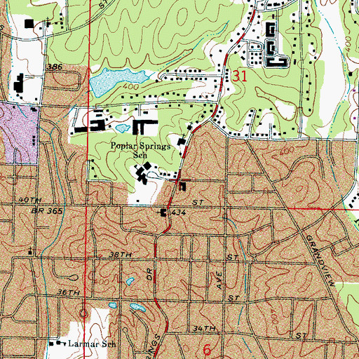 Topographic Map of Poplar Springs Drive Baptist Church, MS