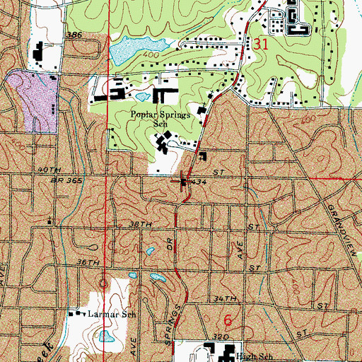 Topographic Map of Poplar Springs Drive United Methodist Church, MS