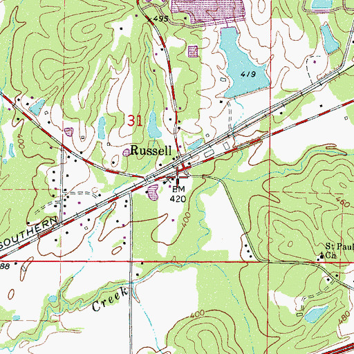 Topographic Map of Russell Baptist Church, MS