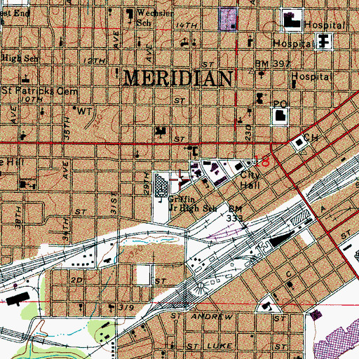 Topographic Map of Saint Patrick School, MS