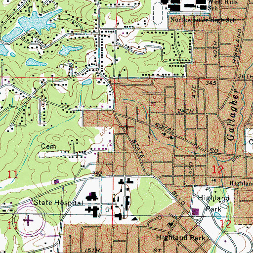 Topographic Map of State Boulevard Baptist Church, MS