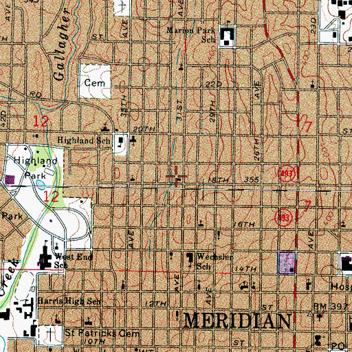 Topographic Map of Thirtyfirst Avenue Baptist Church, MS