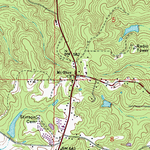Topographic Map of Wolf Springs, MS
