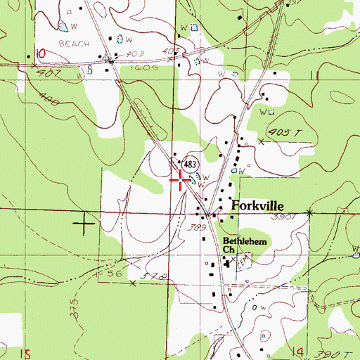 Topographic Map of Forkville, MS