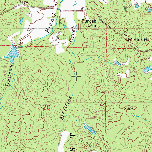Topographic Map of Mount Olive Lake, MS