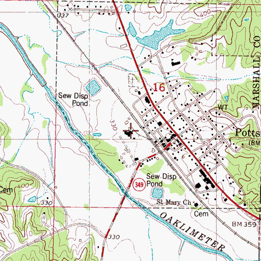 Topographic Map of Potts Camp Work Center, MS