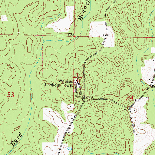 Topographic Map of Wausau Work Center, MS