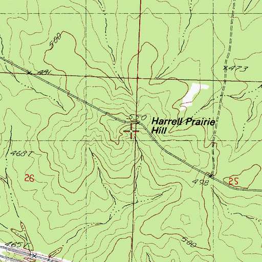 Topographic Map of Harrell Prairie Botanical Area, MS