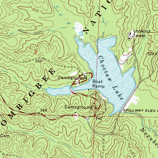 Topographic Map of Choctaw Lake Recreation Area, MS