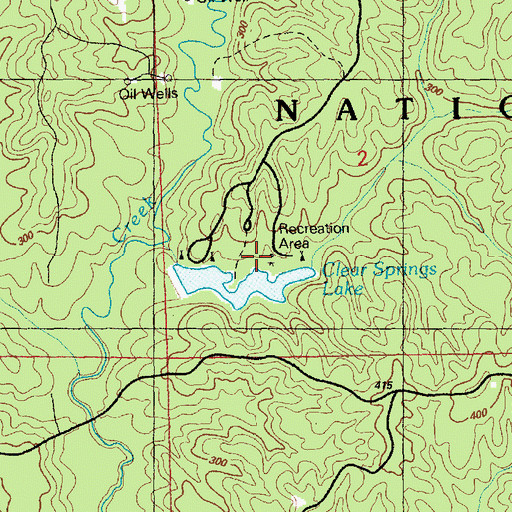 Topographic Map of Clear Springs Recreation Area, MS
