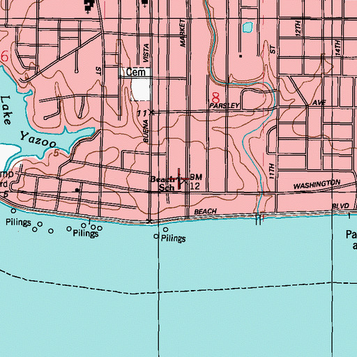 Topographic Map of Beach Elementary School, MS