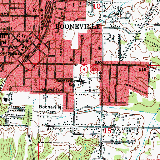 Topographic Map of Booneville Elementary School, MS