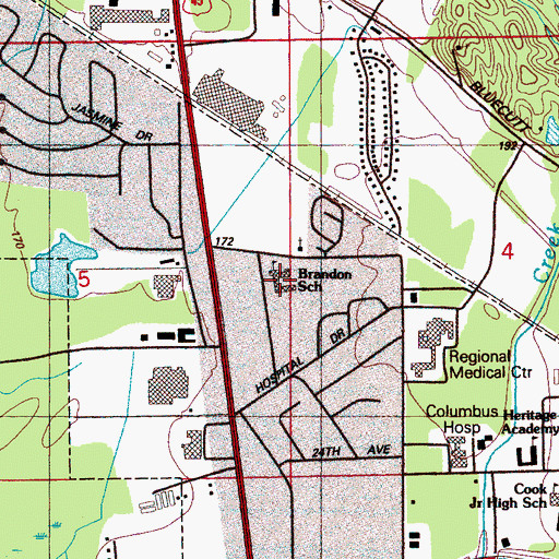 Topographic Map of Brandon Elementary School, MS