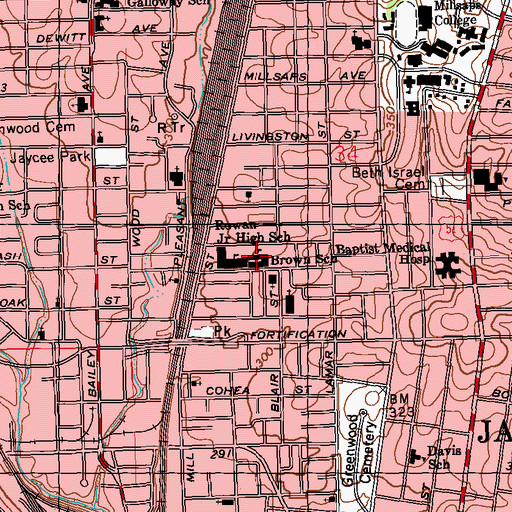 Topographic Map of Brown Elementary School, MS