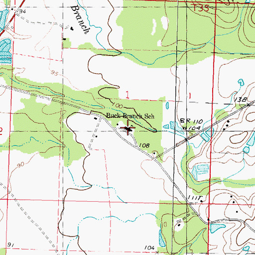 Topographic Map of Buck Branch Elementary School, MS