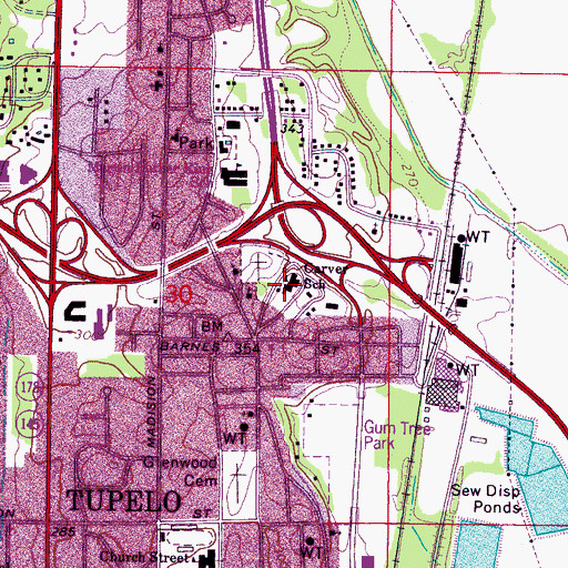 Topographic Map of Carver High School, MS
