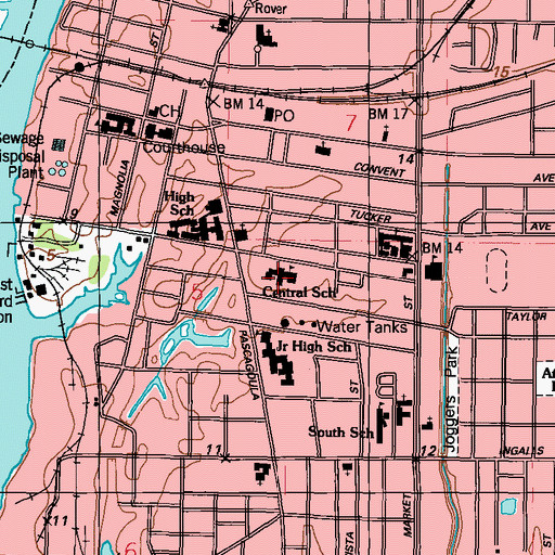 Topographic Map of Central Elementary School, MS