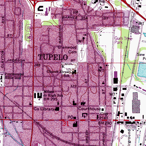 Topographic Map of Church Street Elementary School, MS