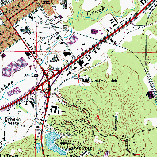 Topographic Map of Crestwood Elementary School, MS