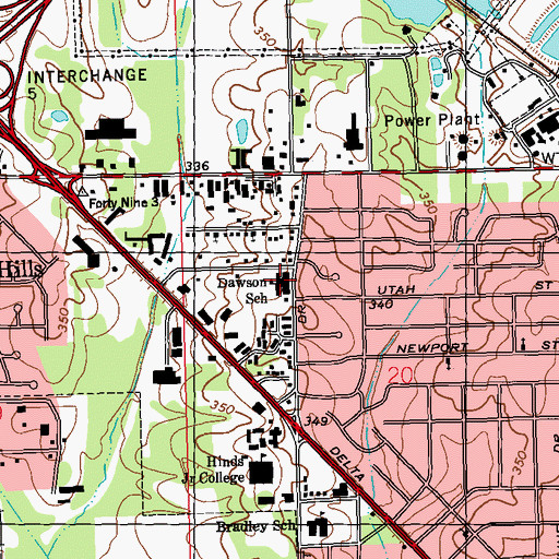 Topographic Map of Dawson Elementary School, MS