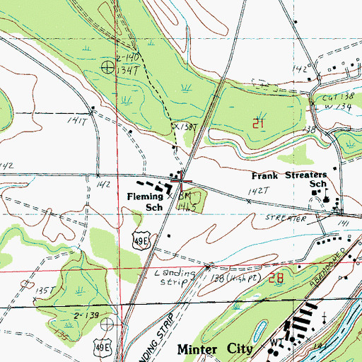 Topographic Map of T Y Fleming Elementary School, MS