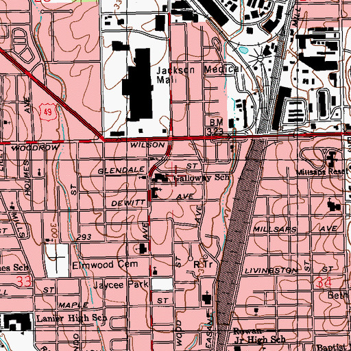 Topographic Map of Galloway Elementary School, MS