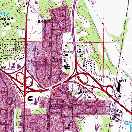 Topographic Map of Green Street Elementary School, MS