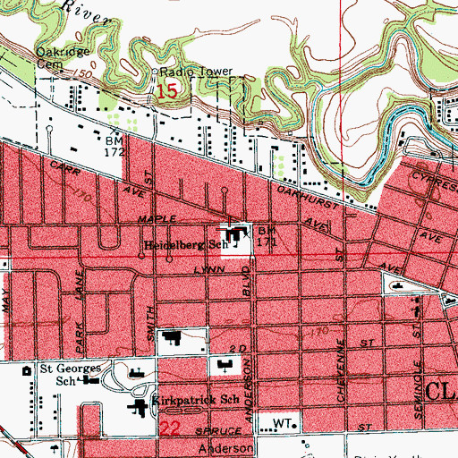 Topographic Map of Heidelberg Elementary School, MS