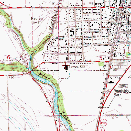 Topographic Map of A W James Elementary School, MS