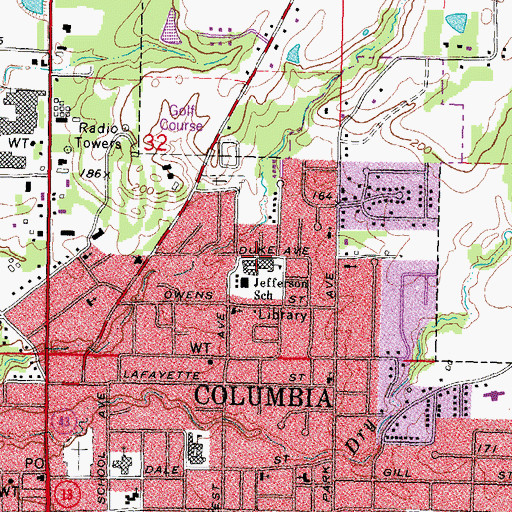 Topographic Map of Jefferson Middle School, MS