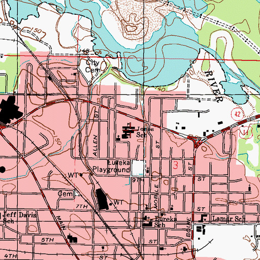 Topographic Map of W H Jones Elementary School, MS