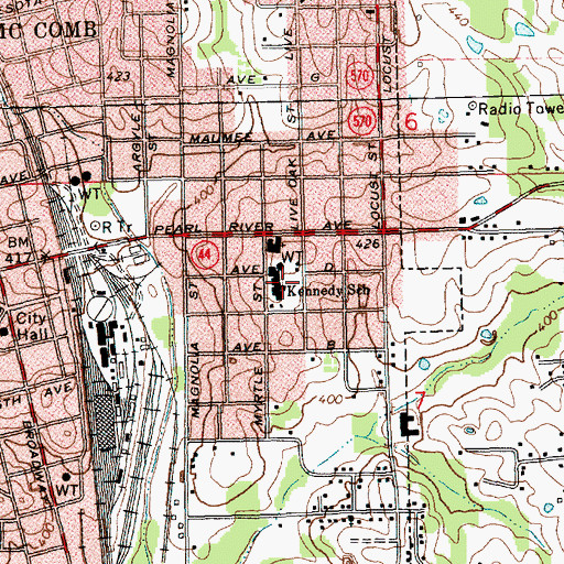 Topographic Map of Kennedy Elementary School, MS