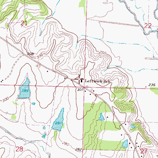 Topographic Map of Leftwich School, MS