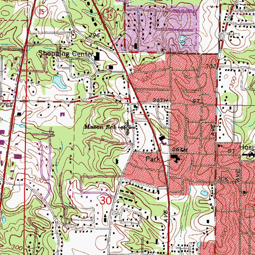 Topographic Map of Mason Elementary School, MS