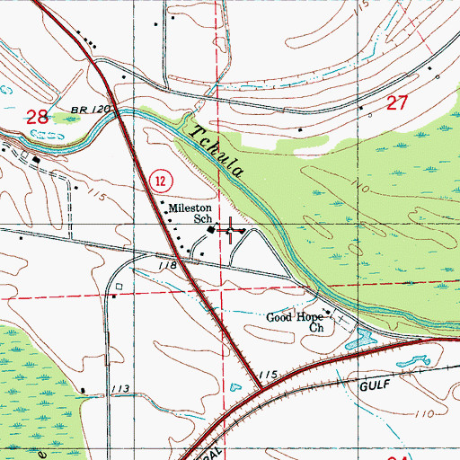 Topographic Map of Mileston Elementary School, MS