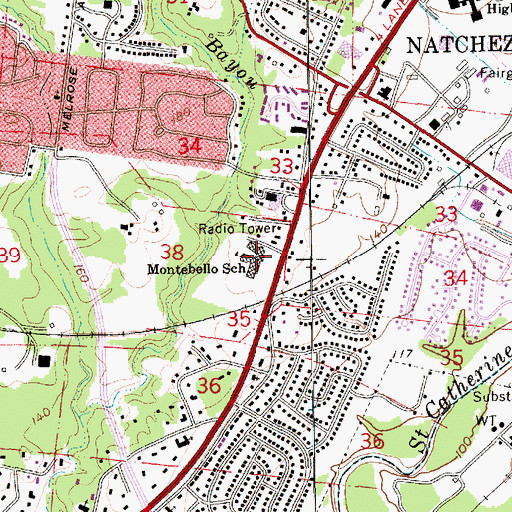 Topographic Map of Montebello Junior High School, MS