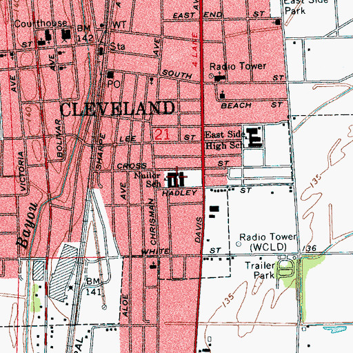 Topographic Map of Nailor Elementary School, MS