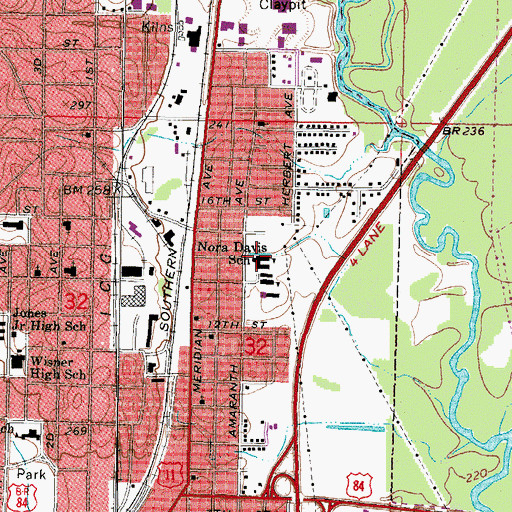 Topographic Map of Nora Davis Elementary School, MS