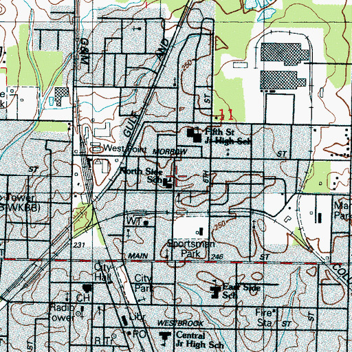 Topographic Map of North Side Elementary School, MS