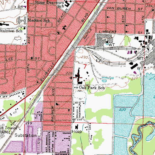 Topographic Map of Oak Park Elementary School, MS