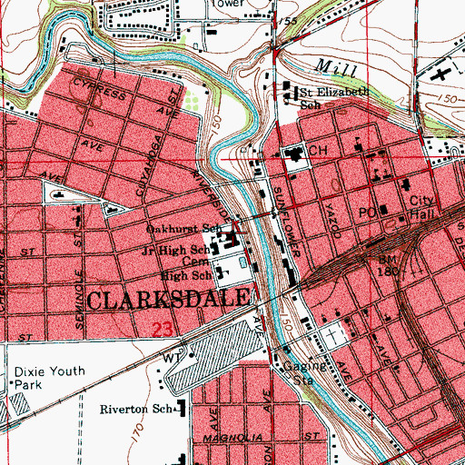 Topographic Map of Oakhurst Elementary School, MS