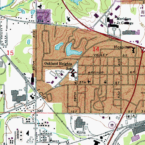 Topographic Map of Oakland Heights Elementary School, MS