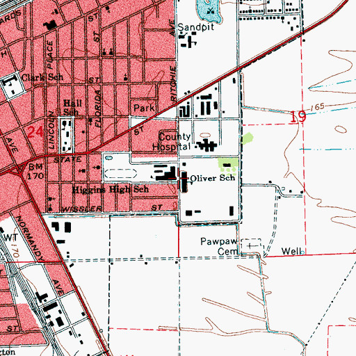 Topographic Map of Oliver Elementary School, MS