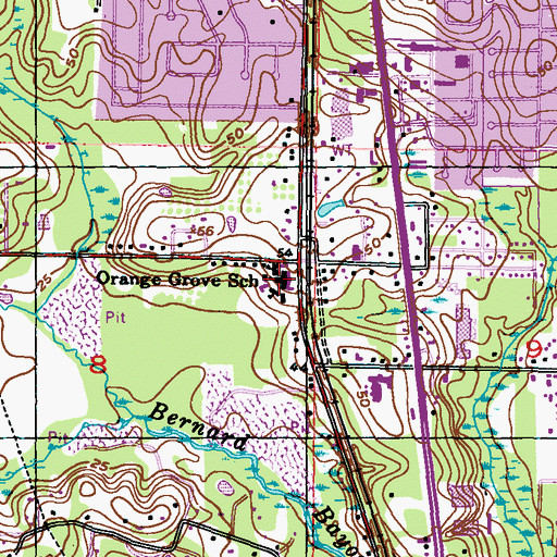 Topographic Map of Orange Grove High School, MS