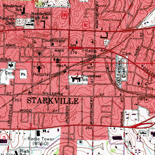 Topographic Map of Overstreet Elementary School, MS